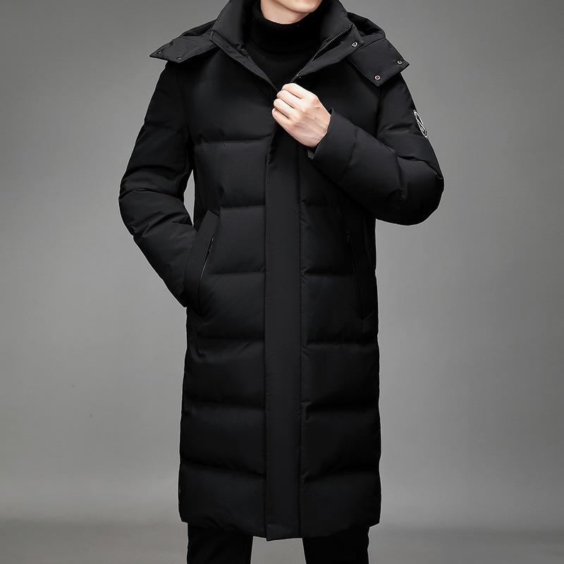 Winter New Men's Down Jacket Green Fashion Long Hooded Hairless Collar Jacket ·