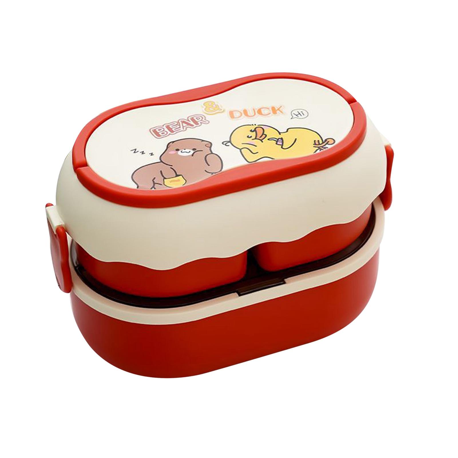 

Double Layer Bento Box Multipurpose 3 Compartments Cute Portable Lunch Box with Cutlery for Work School Office 1600ml