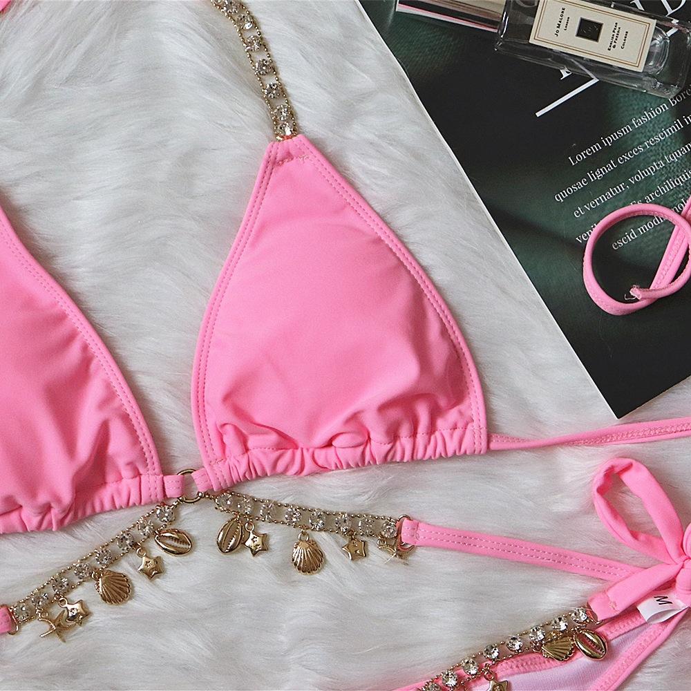 Swimsuit Sexy Strap Solid Color Female Crystal Diamond Bikini Creative Swimsuit