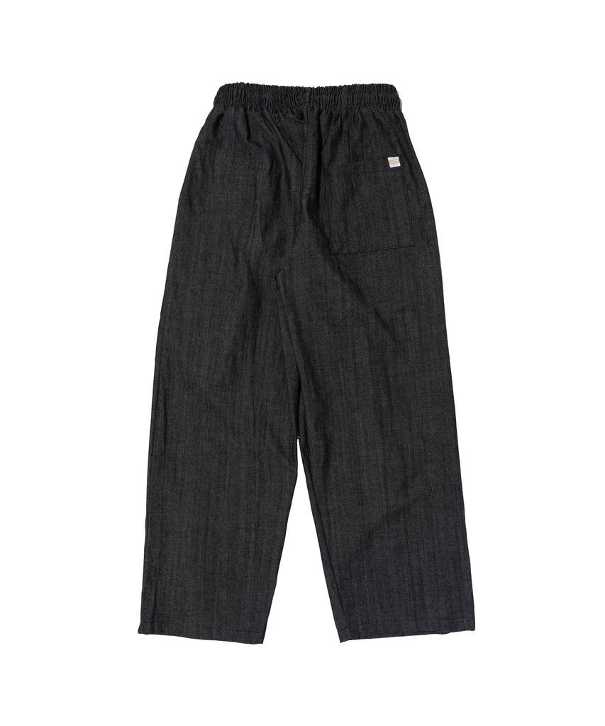 CARGOBROS Double-Pleat Linen Wide Elastic Pants (Black)