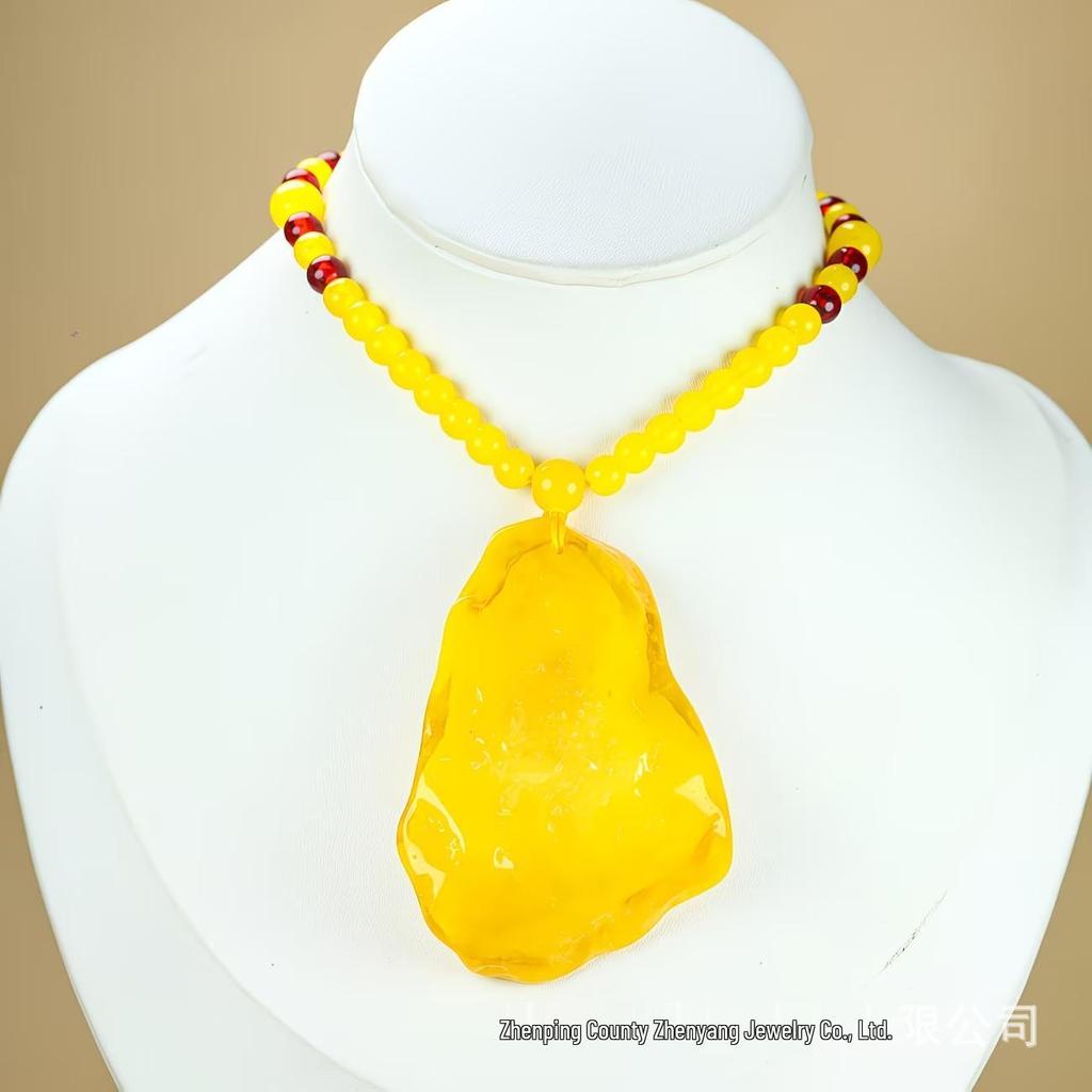 Amber Beeswax Chicken Fat Yellow Pendant Necklace: Unisex Simple Style, Second Generation Handcrafted.