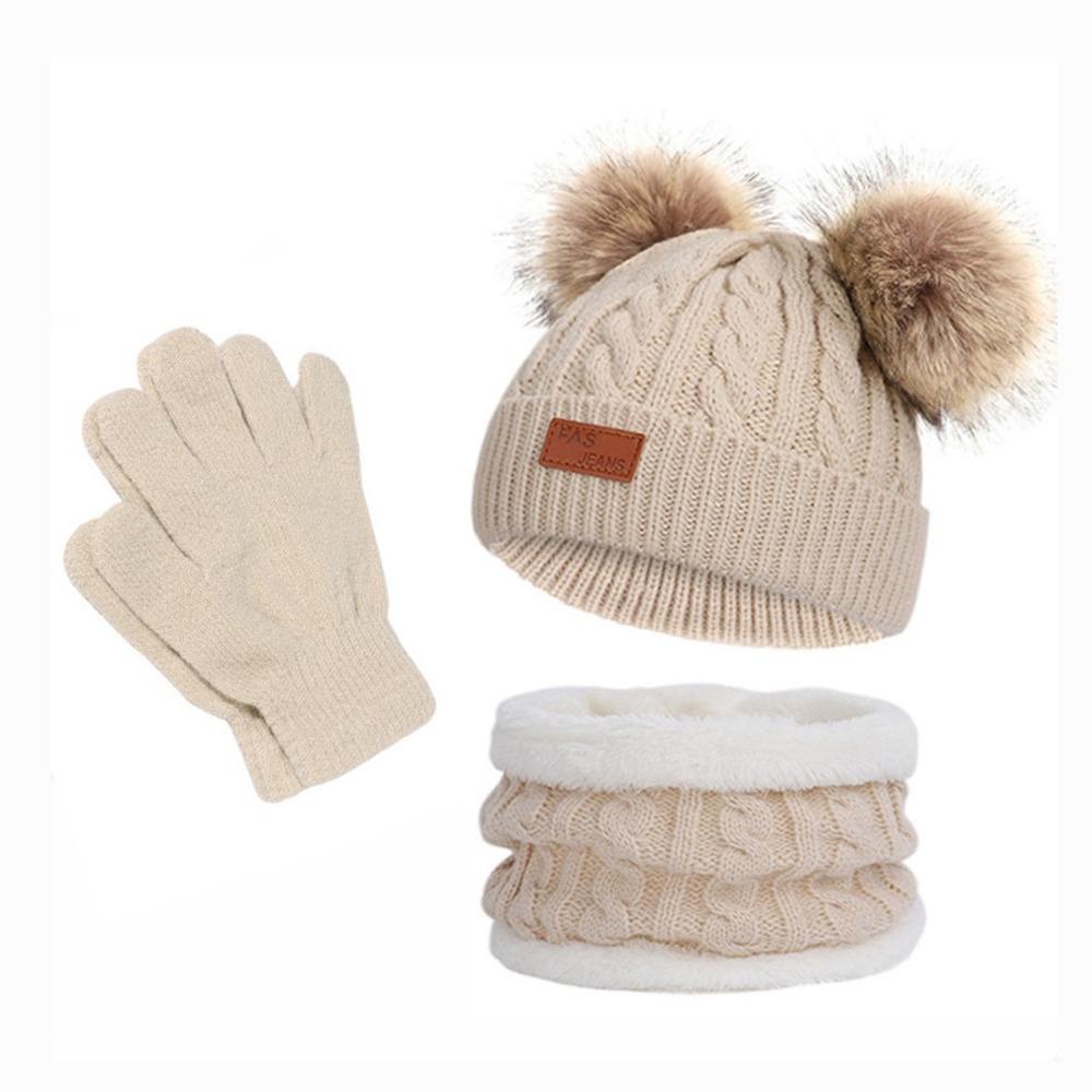

Теплый Утепленный Детский Набор Шапка Шарф Перчатки Ветрозащитная Зимняя Шапка Шарф Перчатки Рождество бежевый
