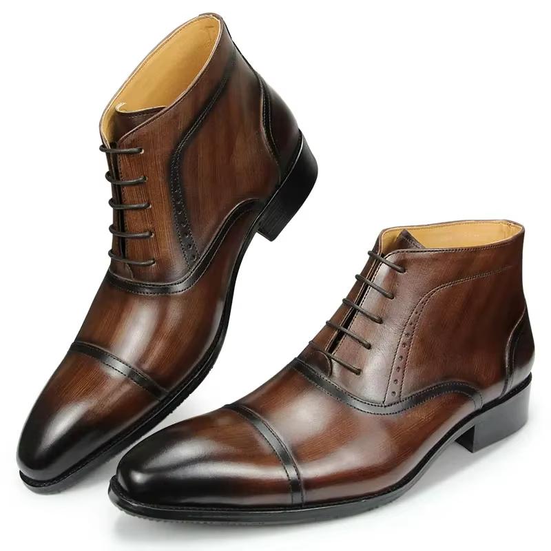 Fashion Luxury High Quality Genuine Leather Boots Fashion Trend Men's Formal Wear Leather Boots Handmade Casual Dress Business Boot