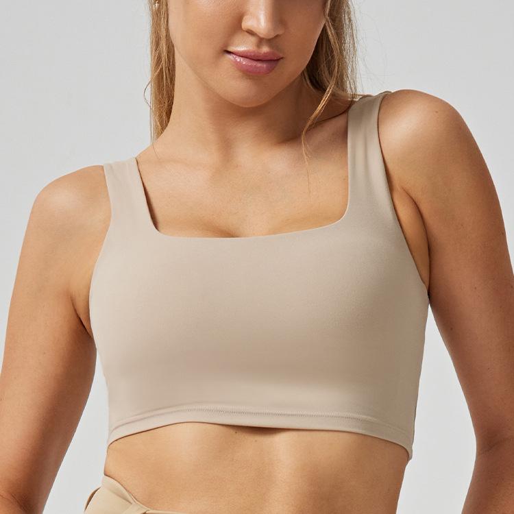 Women's Square Neck Sports Bra with Chest Support - Integrated Back Design for Running & Yoga