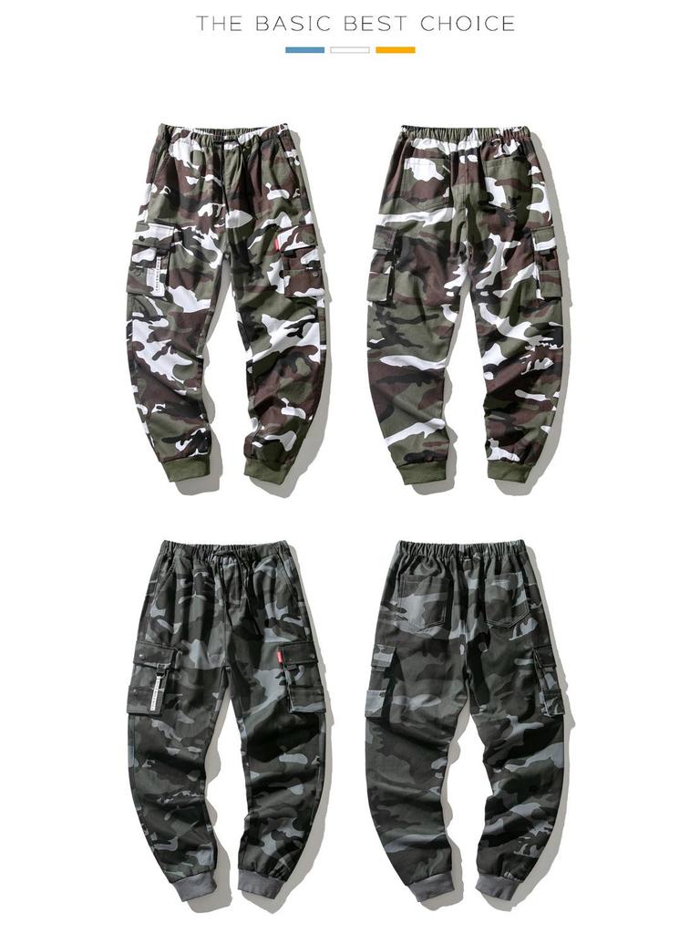 Japanese Style Men's Camouflage Overalls - Loose Casual Pants with Cuffs, Large Size for Teenagers