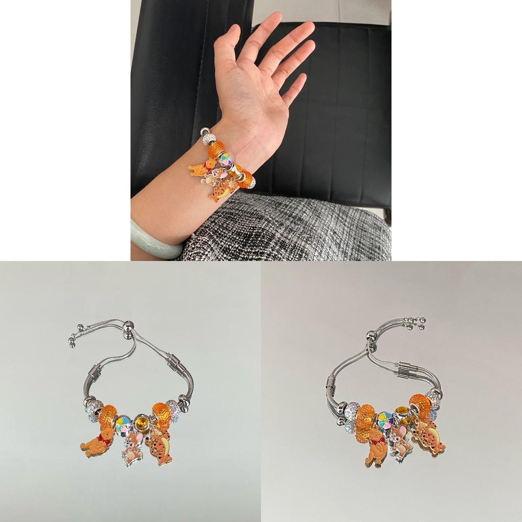 Verstellbares Edelstahl-Charme-Armband mit Winnie Puuh und Zeichentrickfiguren für Damen und Herren