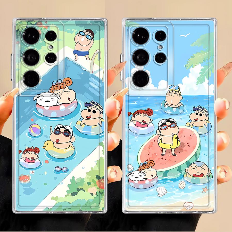 Roztomilý obal na telefon Shinchan s pastelkami pro Samsung Galaxy S25 Edge S24 S26 S22 FE Note 20 Ultra 10 S23 Ultra S20 Plus S21