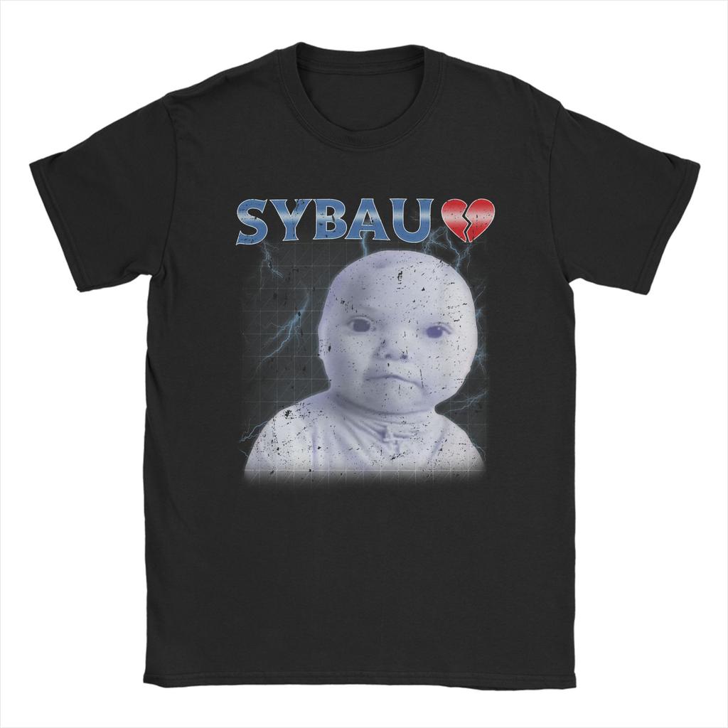 SYBAU Meme Niche Tuff AI Baby Holding Laugh T Shirt Cotton TShirts For Men Hip Hop Tee Shirt ShortSleeve Vintage Clothing