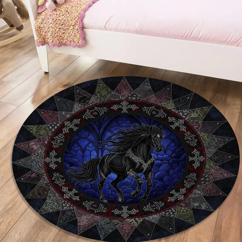 

Horse Gorgeous Round Area Rug,Carpet Rug for Living Room Bedroom Sofa Playroom Decor,Non-slip Floor Mat69 80cmx80cm