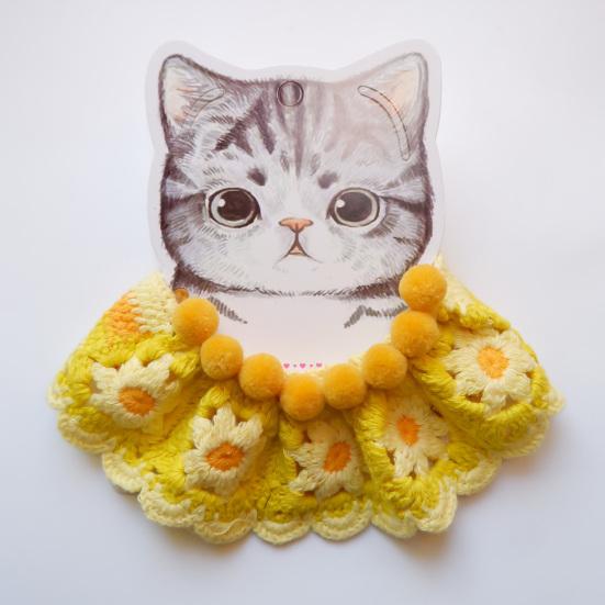 Knitted Cat Collar Pompom Balls Decor Hand-woven Cute Kitten Scarf Puppy Neck