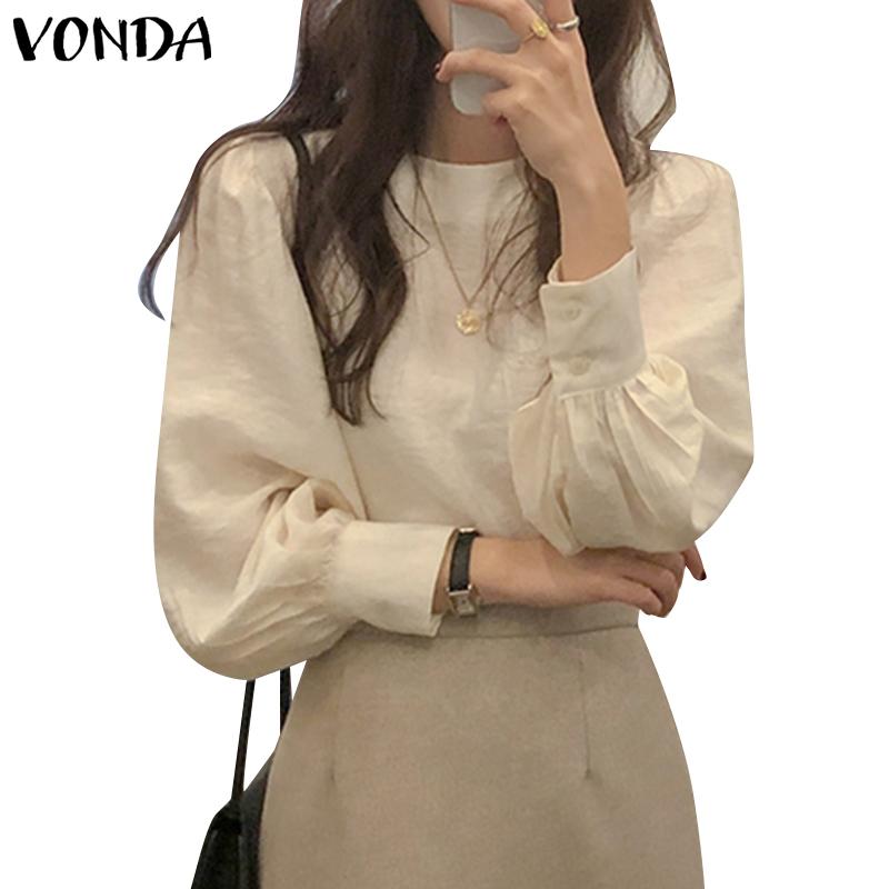 

Женский однотонный свободный топ VONDA с ​​круглым вырезом и длинными рукавами
