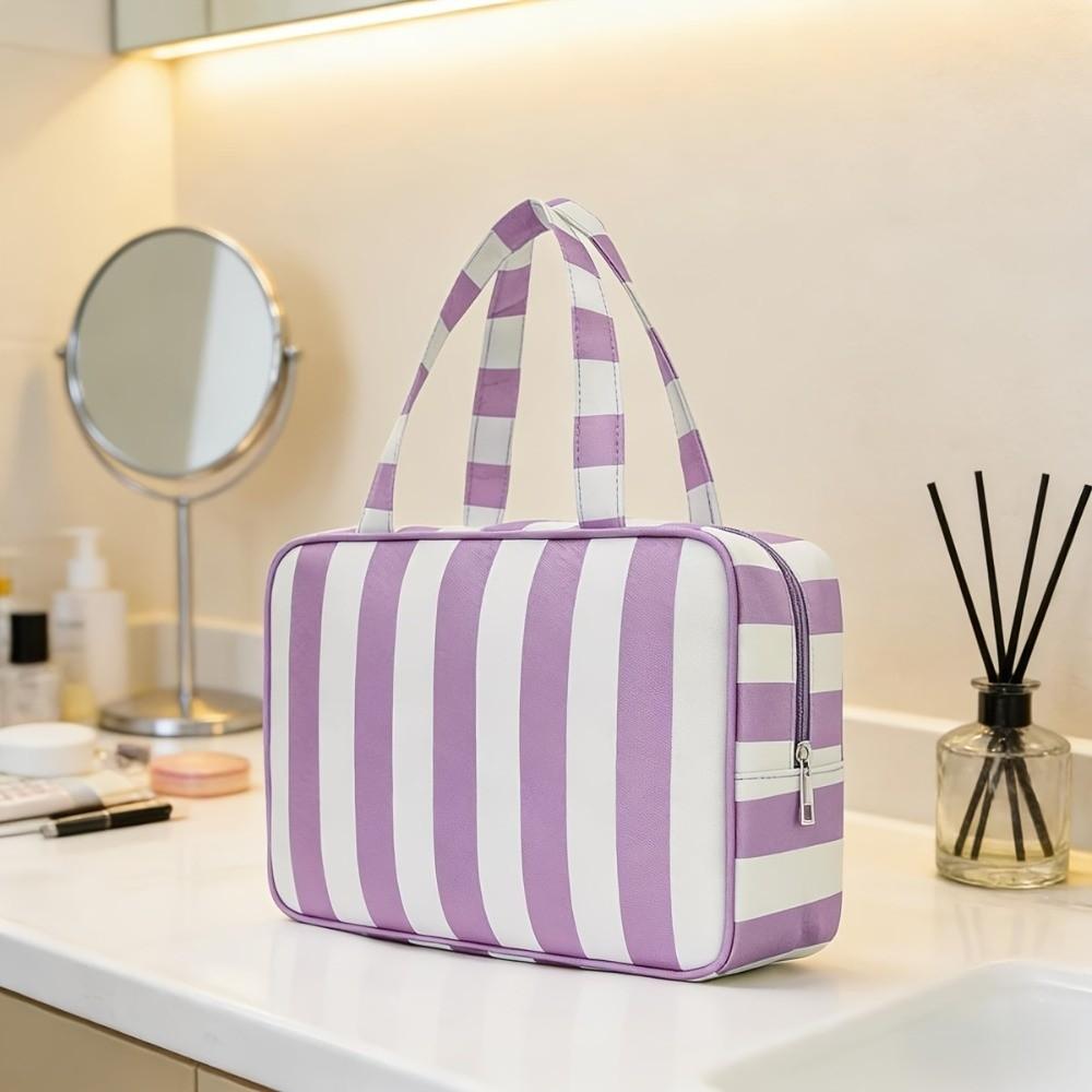 Multi Compartment Striped Toiletry Storage Bag Large Capacity Cosmetic Pouch Gift Giving