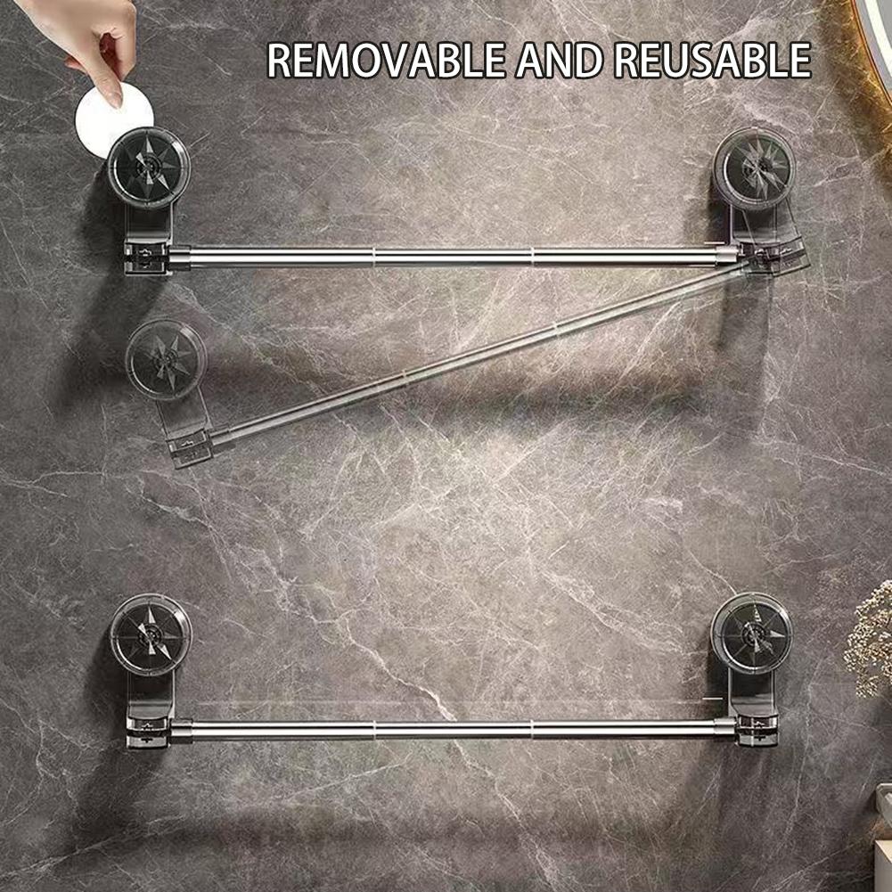 Stainless Steel Suction Cup Double Rod Towel Rack Damage-Free Wall Mounted Double Bar Bath Towel Rack For Wet Dry Towels
