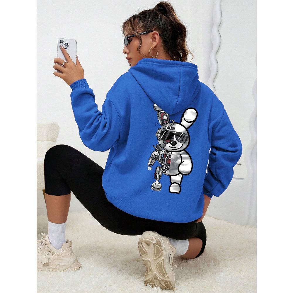 Robot Rabbit Cartoon Printing Sweatshirts Women Warm Hoodies Autumn Casual Hoodie Casual Fashion Basic Versatile Clothes