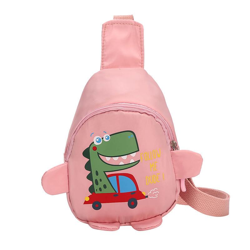 Stylish Kids Cartoon Dinosaur Crossbody Bag Comfortable Lightweight Soft Fabric Design розовый