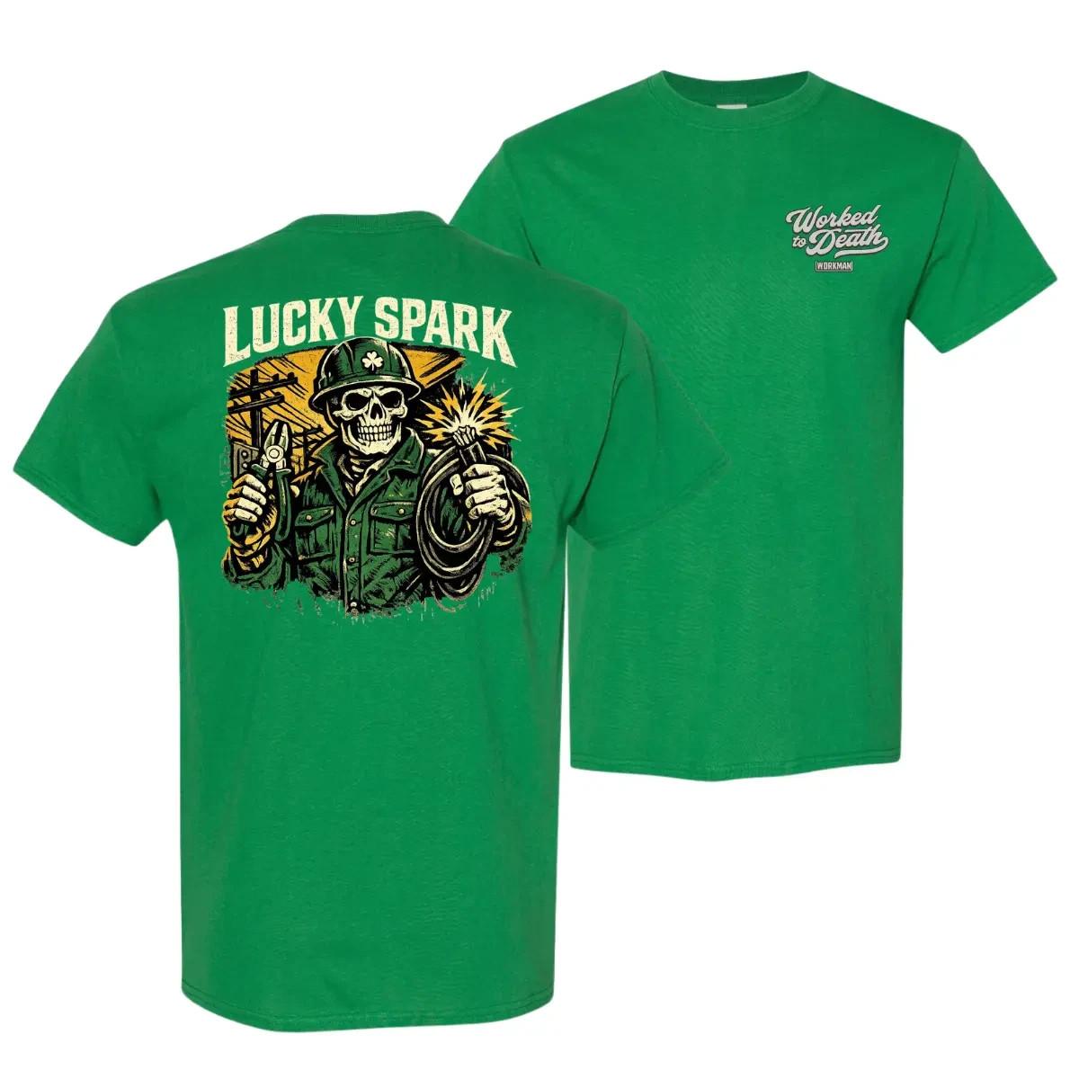 Lucky Spark Electrician T-Shirt, Funny Electrician Skeleton Graphic Tee S