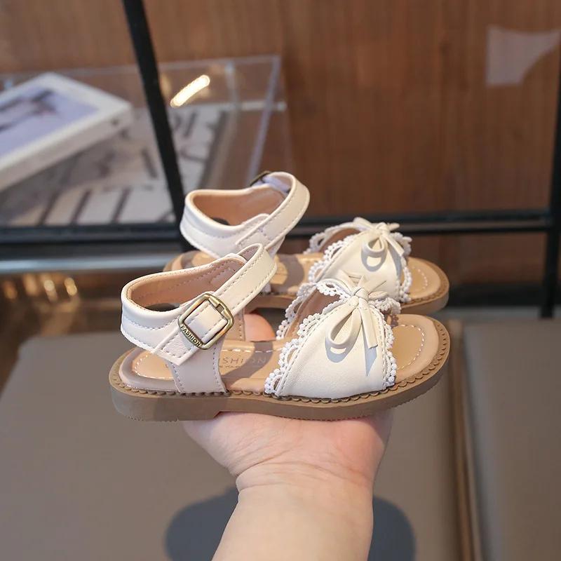 Sandalias de Princesa con Lazo de Encaje Lindas para Niñas Nuevas para Niños Pequeños Zapatos de Playa de Verano con Suela Blanda Talla 22-31