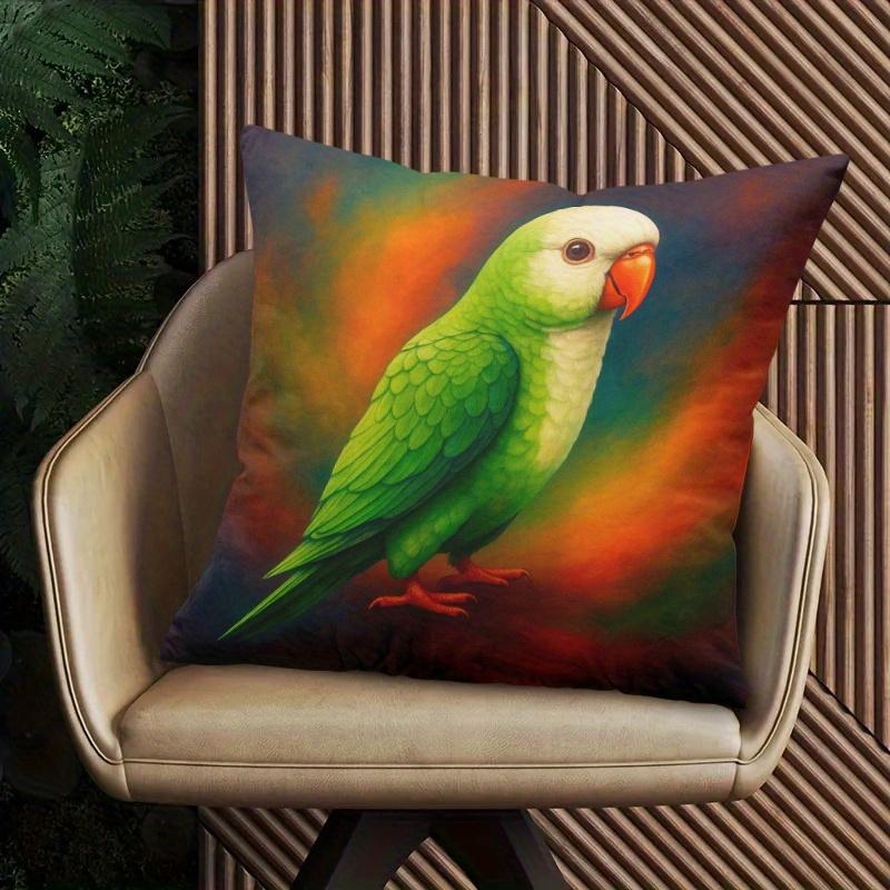 Pillowcase 1Pc, Green Parrot Portrait, Printed Holiday Theme Cushion Cover With Hidden Zipper, Suitable For Sofa, Living Room, O
