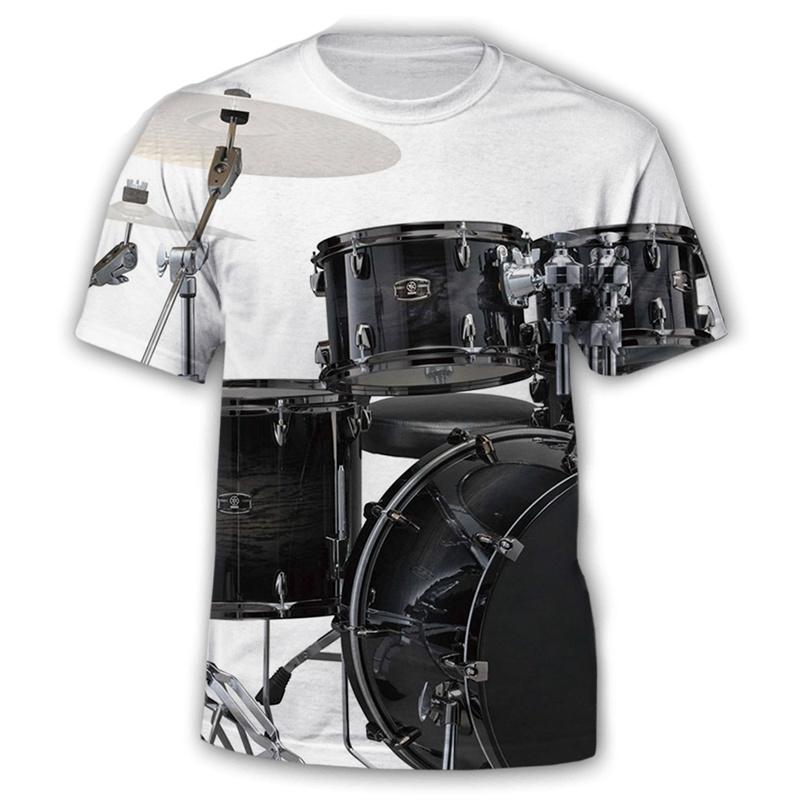 ETST35 3D Printing Drum T-shirt Voor Mannen Muziekinstrument Patroon Korte Mouw T-shirts Mode Zomer Hip-hop Losse Street T-shirts 3XL