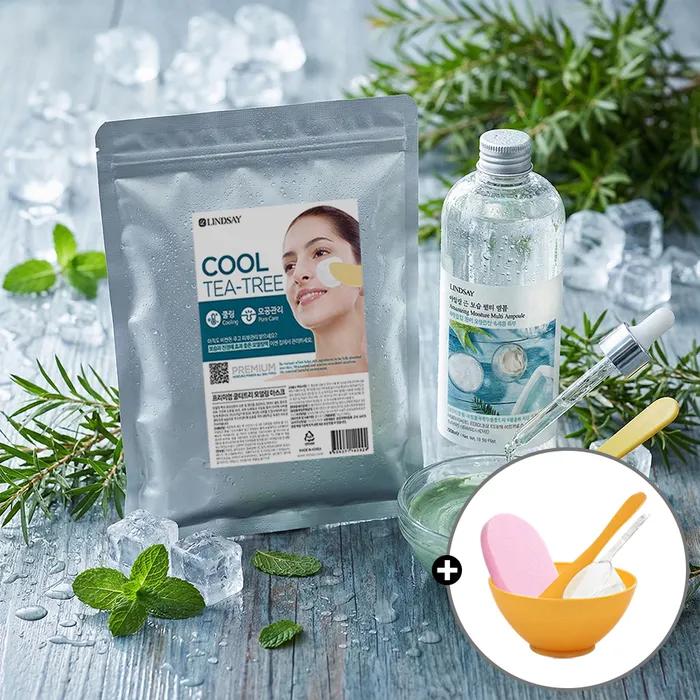Premium Skin-Soothing Hydrating Modeling Pack 1kg + Extra Large Ampoule 500ml + 3-Piece Pack Tools + Cleansing Sponge Tea Tree Modeling Pack 1kg
