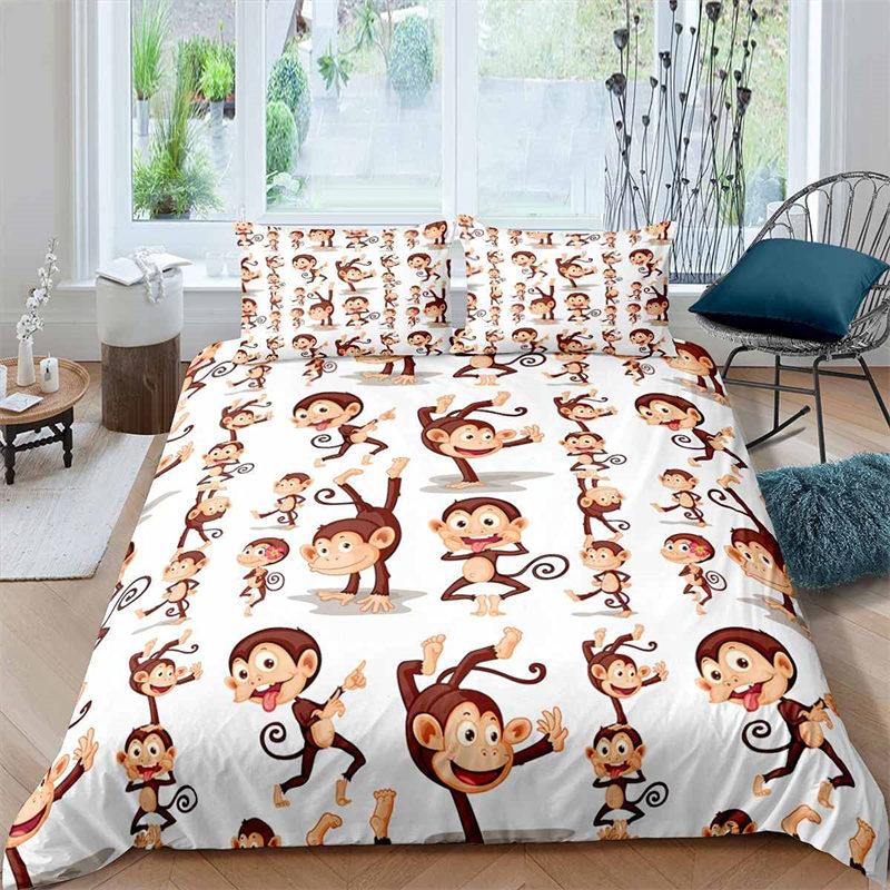 Children Kids Monkey Soft Duvet Cover Lovely Carton Animal Beding Set Lovely Litle Monkey Warm Comforter Cover For Young Boys Young Girls Child Bedrom