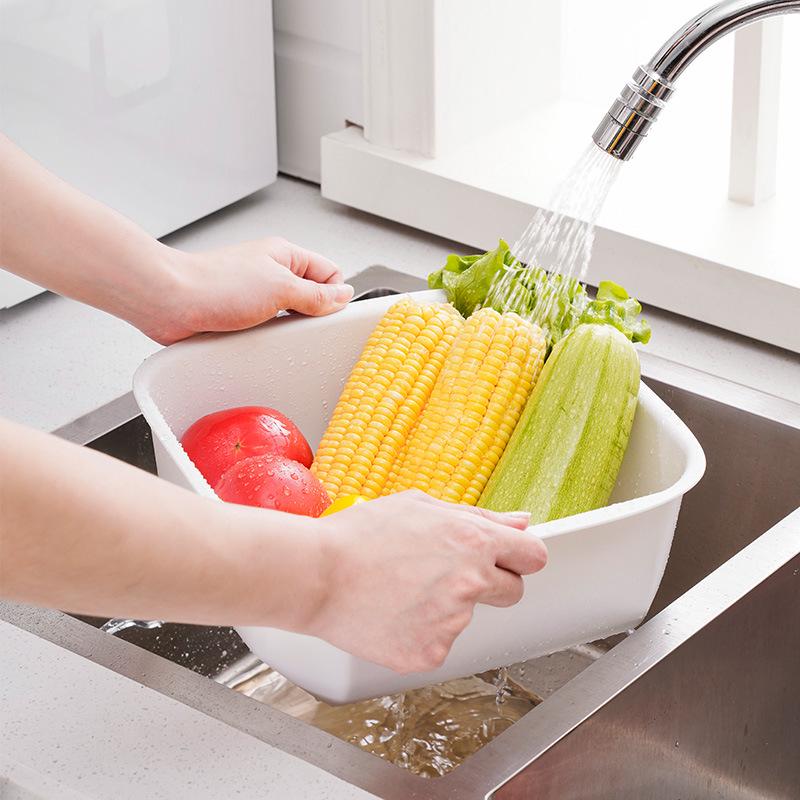 Double-Layer Drain Basket Set: 2-Piece Kitchen & Fruit Washing Basin