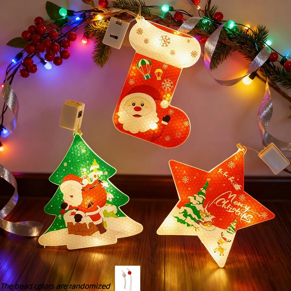 Christmas Tree Ornament String lights, 6pcs Luminous Christmas Pendant Christmas Tree Hanging Tags for Xmas Tree Decoration