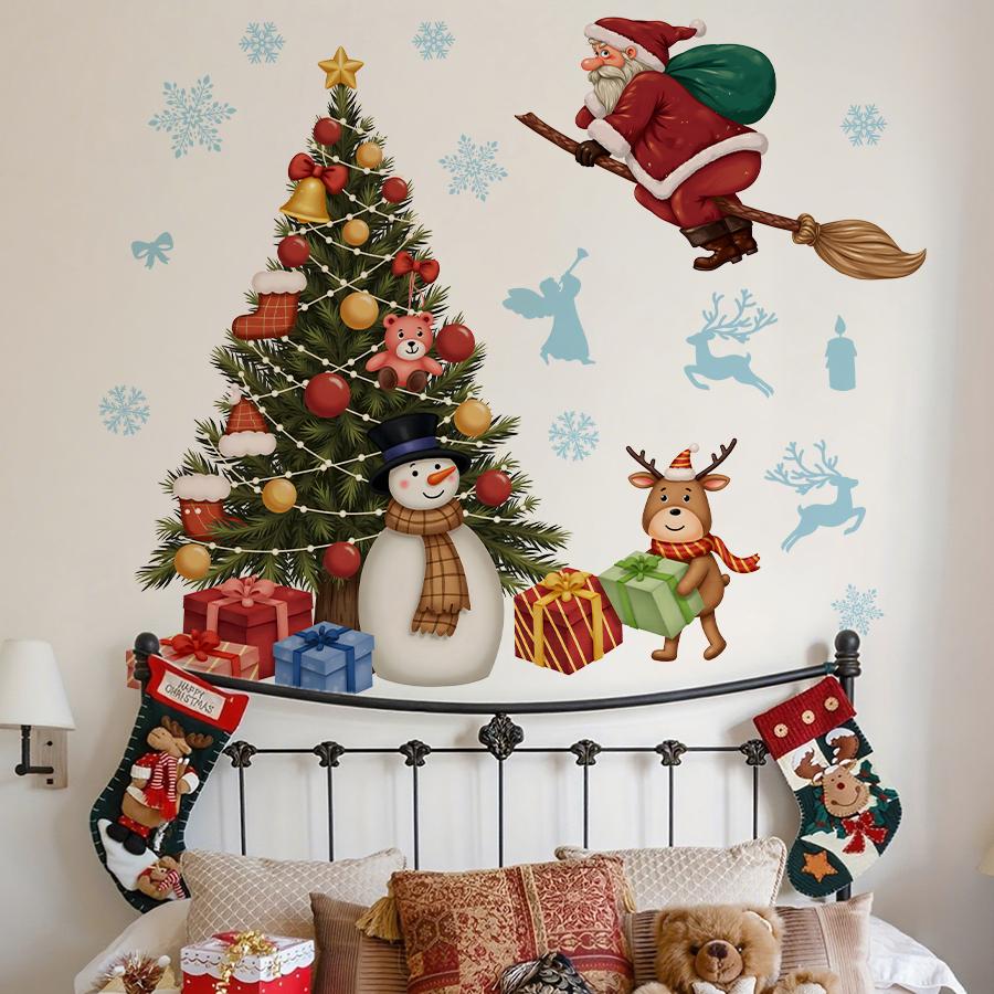 Whimsical Christmas Wall Stickers for Bedroom Living Room Entrance Hall Home Decoration Wall Decal Removable PVC