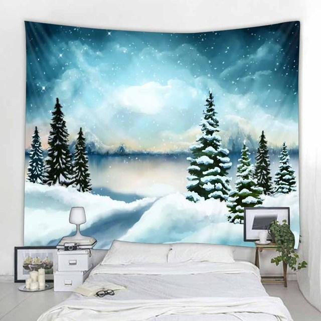 Weihnachtsdekoration, Wandteppich, Weihnachtsmann, Schneeszene, Wandbehang, Hippie-Fantasieszene, Hintergrund, Stoff, Böhmen, Heimdekoration