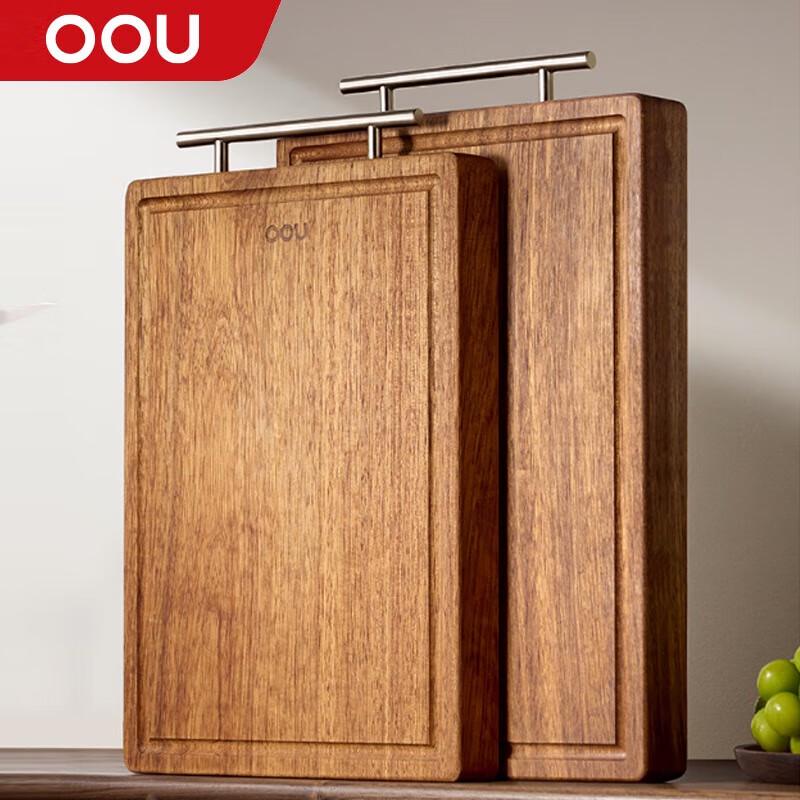OOU Black Wenge Wood Cutting Board with Stainless Steel Handle