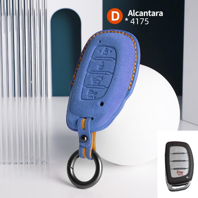 For Hyundai Tucson Santa Fe Rena Sonata Elantra Creta I10 I30 I40 Accessories 4 Button Suede Car Smart Key Case Cover Shell