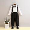 School Boys Suspender Trousers Formal Suit Shirt Bow Tie Kids Wedding Ring Bearer Piano Recital Birthday Photoshoot Gentleman Outfit for Boys 3-12Y