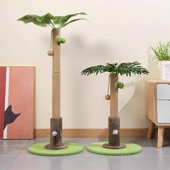 Cat Toy Realistic Coconut Tree Shape Scratching Post with Sisal Claw Grinding Column Hanging Balls Interactive Cat Scratcher