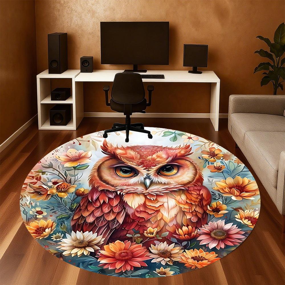 1pc Owl Flowers Round Chair mat office Area Rug - Non-Slip, Floor Mat for Office, Bedroom, and Indoor Decor p127110