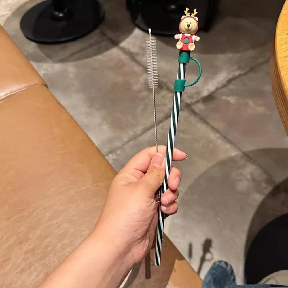 1PC Cute Bear Silicone Straw Cover Caps 7-8mm Straw Topper Reusable Splash Dust-proof Straws Cover For Tumbler Cup Accessories