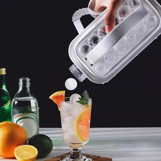 Isbitsform med förseglat lock Isförvaringsbehållare BPA-fri Silikon Sfärisk Ismaskin Långsamt Smältande Lätt att Ta Loss Stapelbar Isklotbricka för Whiskey