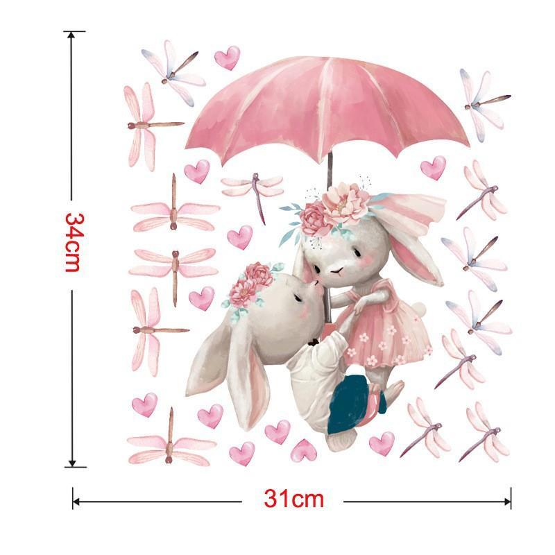 Watercolor Cartoon Bunny Wall Stickers Baby Nursery Wall Decals for Kids Room Living Room Bedroom Home Decor Rabbit Stickers PVC