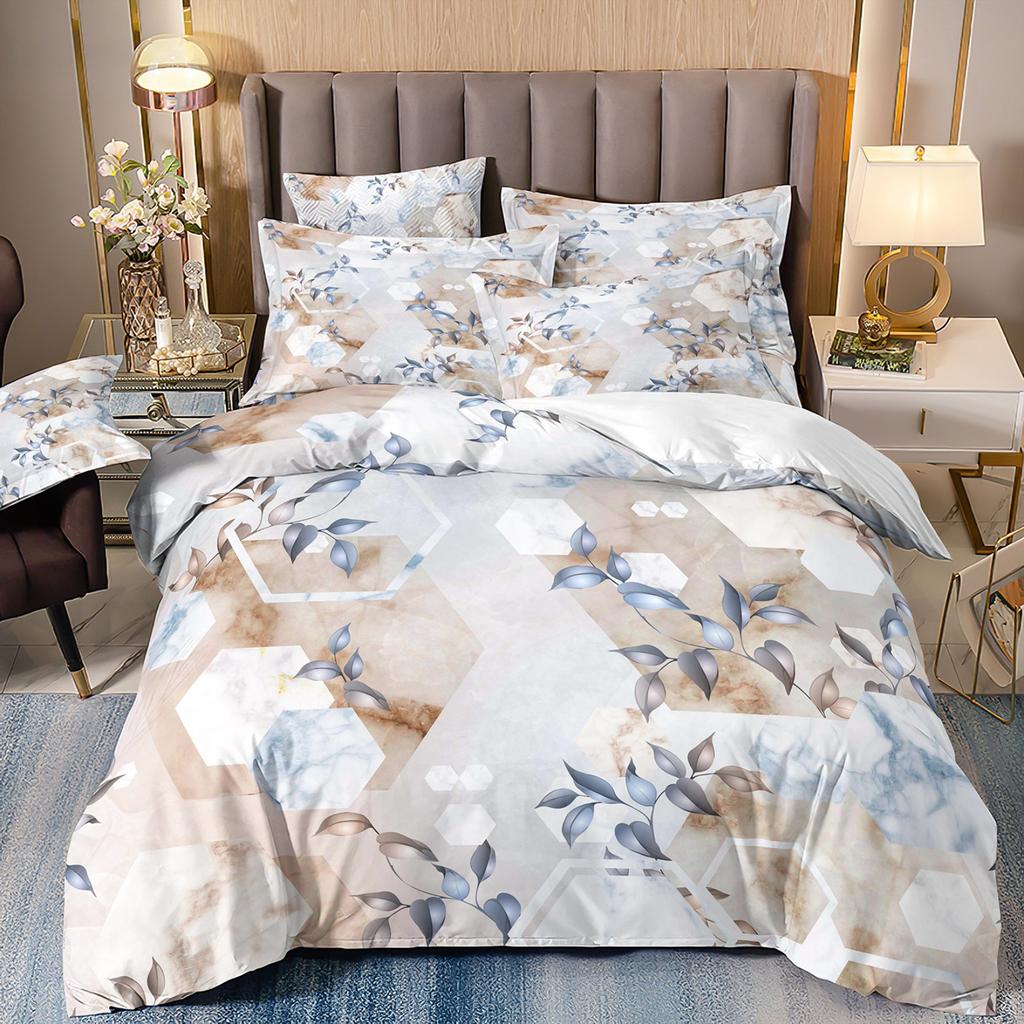 3D Digital Printing Light Luxury Geometric Honeycomb Stone Pattern Bedding Quilt Cover Three-Piece Set