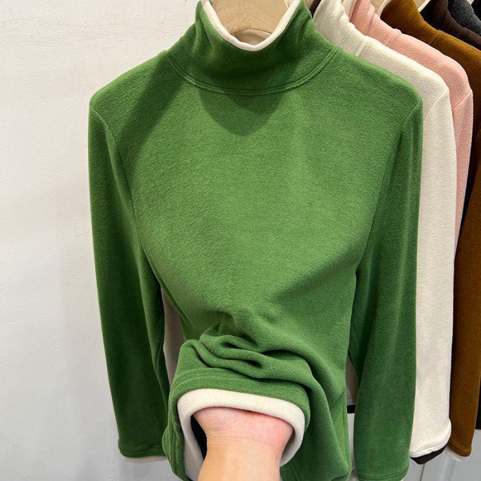 

2025 Double-Sided Brushed Velvet Color-Block Long-Sleeve High Neck Warm Base Layer Top XL