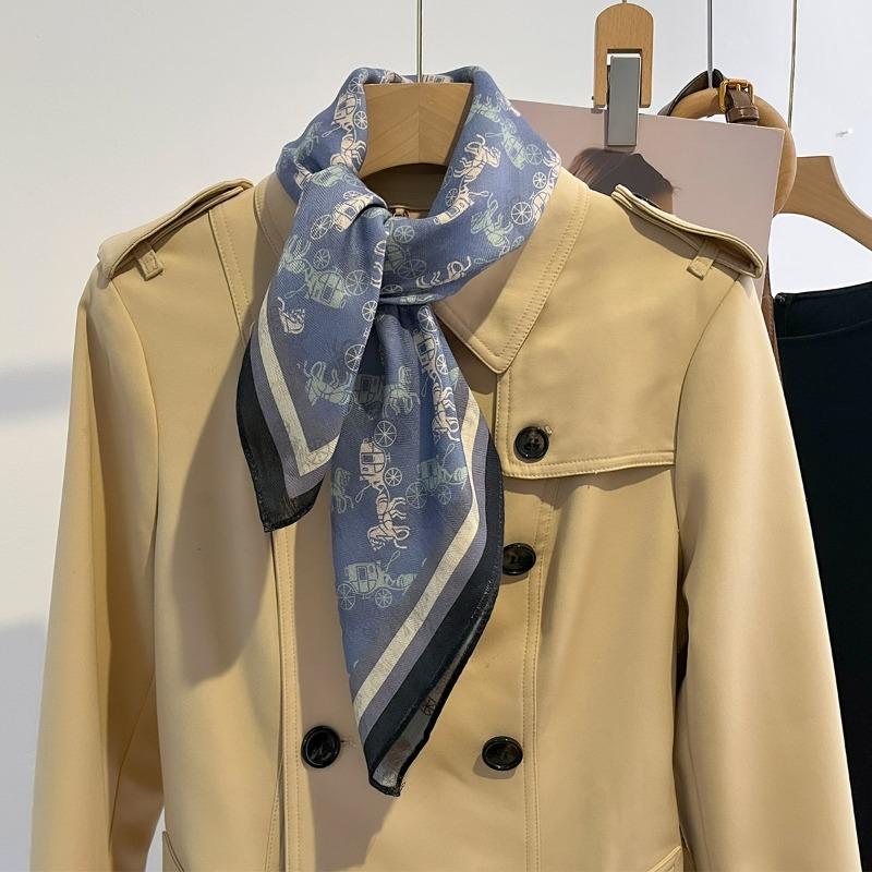 European Style Small Square Scarf Carriage Pattern Cotton Linen Feel Fashion Neck Scarf For Women
