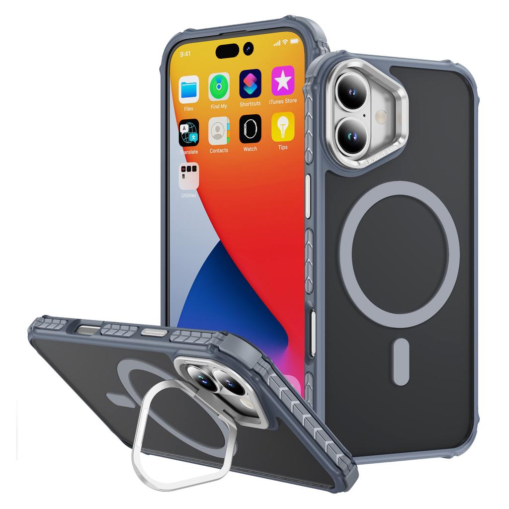 For iPhone 17 Case with Lens Kickstand Matte Phone Back Cover Compatible with MagSafe
