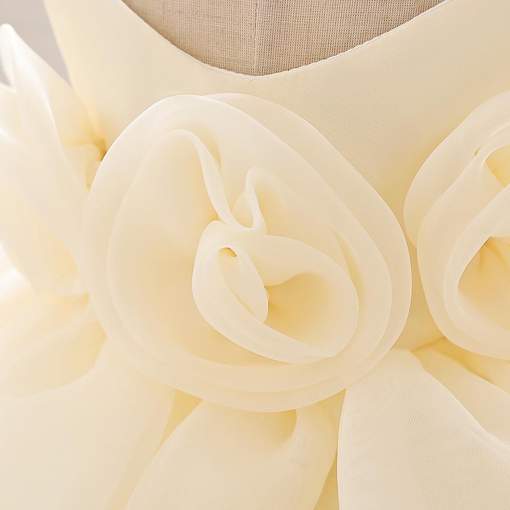 One-Year-Old Baby Princess Dress with 3D Floral Design for Special Events or Piano Performances