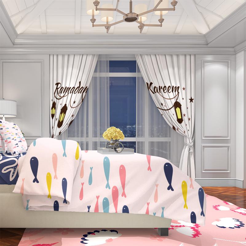 Set Of 2 Ramadan Series Auspicious Printed Curtain Polyester Material Suitable Bedroom Living Room Study For Sitting Made