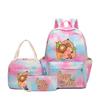 Capybara Cartoon Kids School Backpack Set With Pencil Case Lunch Bag - Large Capacity Breathable Waterproof Oxford Fabric