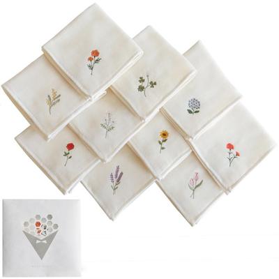 Top Factory Imabari Hana Iroha Stitch Handkerchief 25x25cm Imabari Towel Women's 100% Cotton Gauze Pile Embroidery Floral (Set of 10)