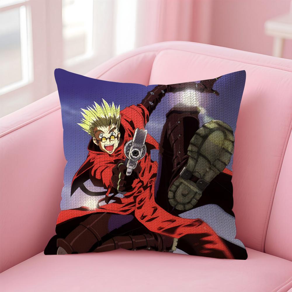 TTrigun Anime Cushion Cover Natural Linen Pillow Case DoubleSided Print Decorative Sofa Pillowcase Home Decor Gift
