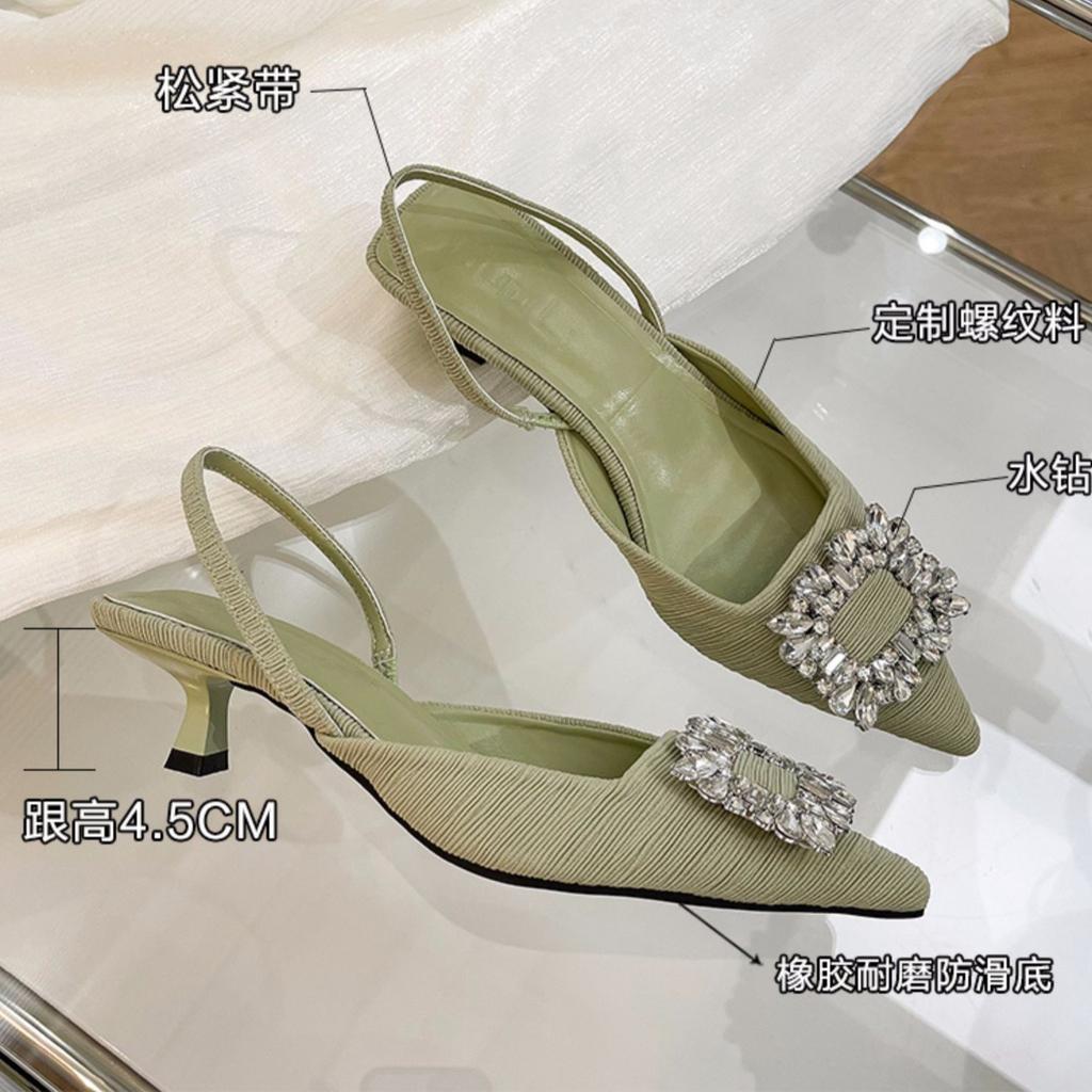 Baotou Sandals Women's Stiletto Summer Design Sense Fairy Wind Word with Rhinestone Pointed Temperament High Heels Women