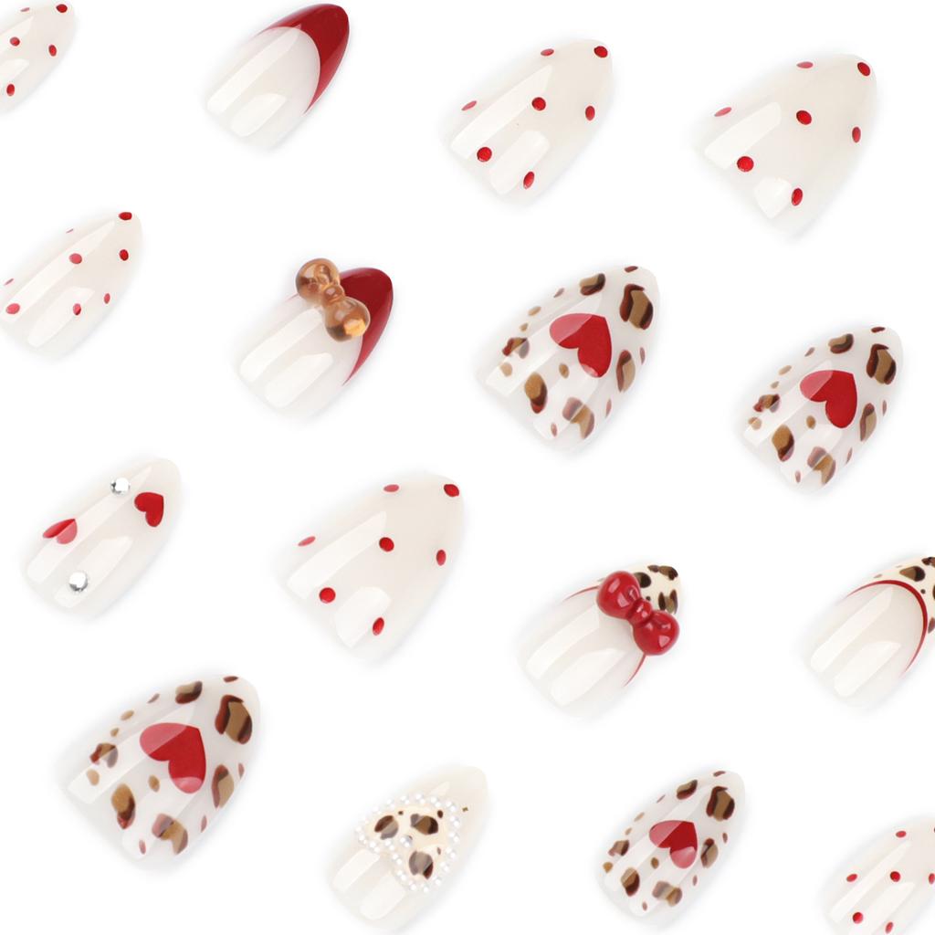 Point diamond three-dimensional bow Japanese style manicure wearing short almond-shaped love wearing nail piece fake nail