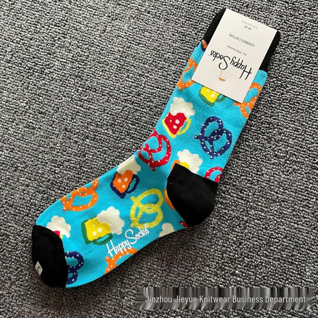 Trendy Swedish Mid-Calf Happy Socks: Women's & Couples' Leg-Shaping Spring/Autumn Style