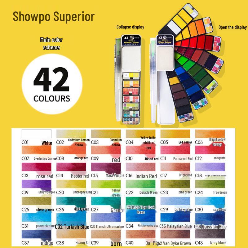 Xiupu Fan-shaped Portable Washable Watercolor Paint Set for Beginner Artists